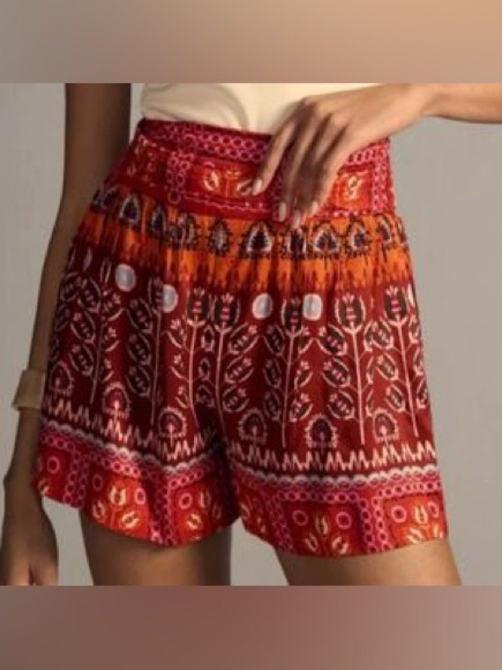 Anthropologie Red & Orange Printed Wide Leg Shorts